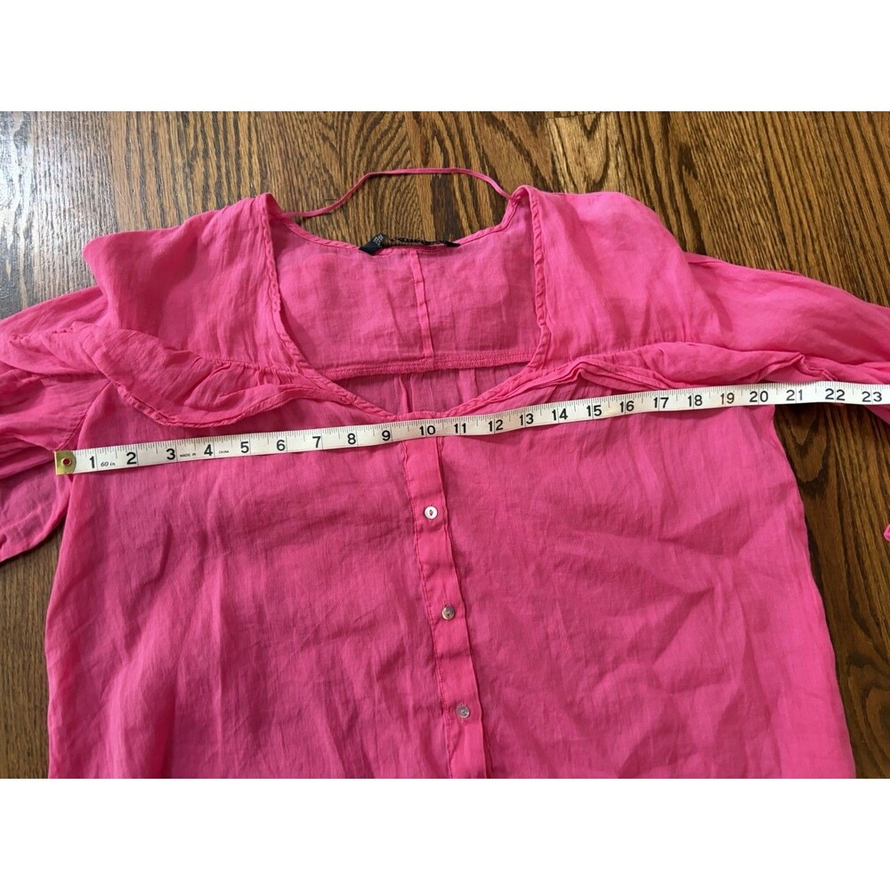 Zara Cotton Ramie Pink Ruffled Semi-Sheer Oversized Ruffle Blouse Size XS Boho - Picture 9 of 10